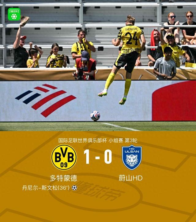 多特蔚山1-0，斯文松勝，吉拉西錯失良機，HD組頭名出線